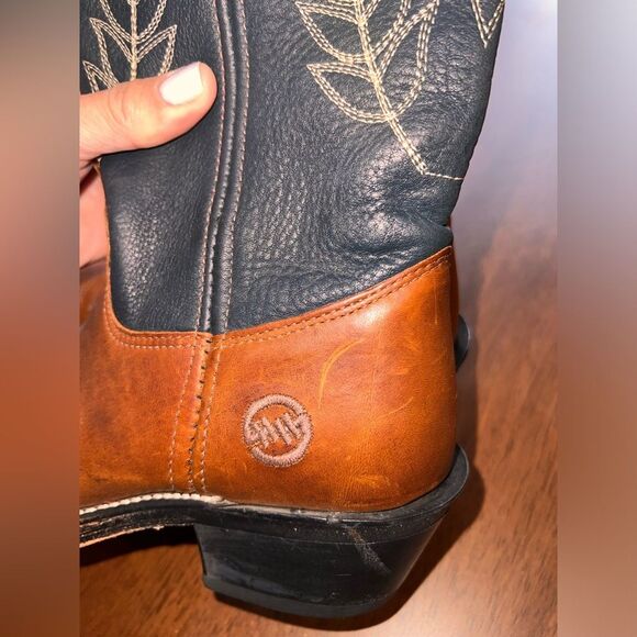 Vtg Double-H Western Cowboy Boots Sz 6 M Bold Stitch Leather Thick Sole USA Made - Picture 11 of 12
